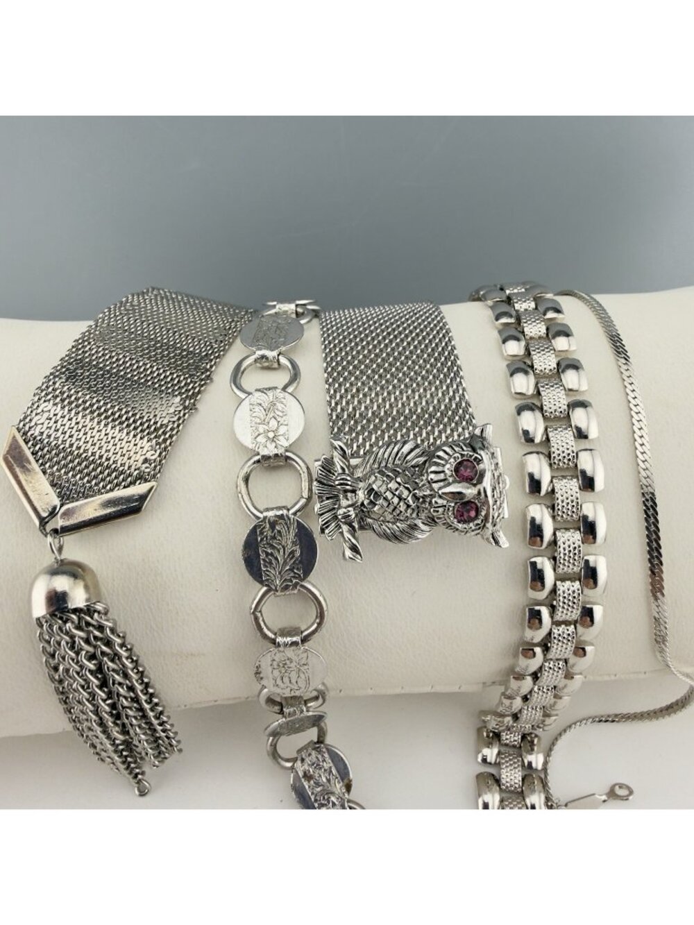 Vintage Bracelet Lot Monet Sarah Coventry Silver Tone Mesh Chain Link Set of 5